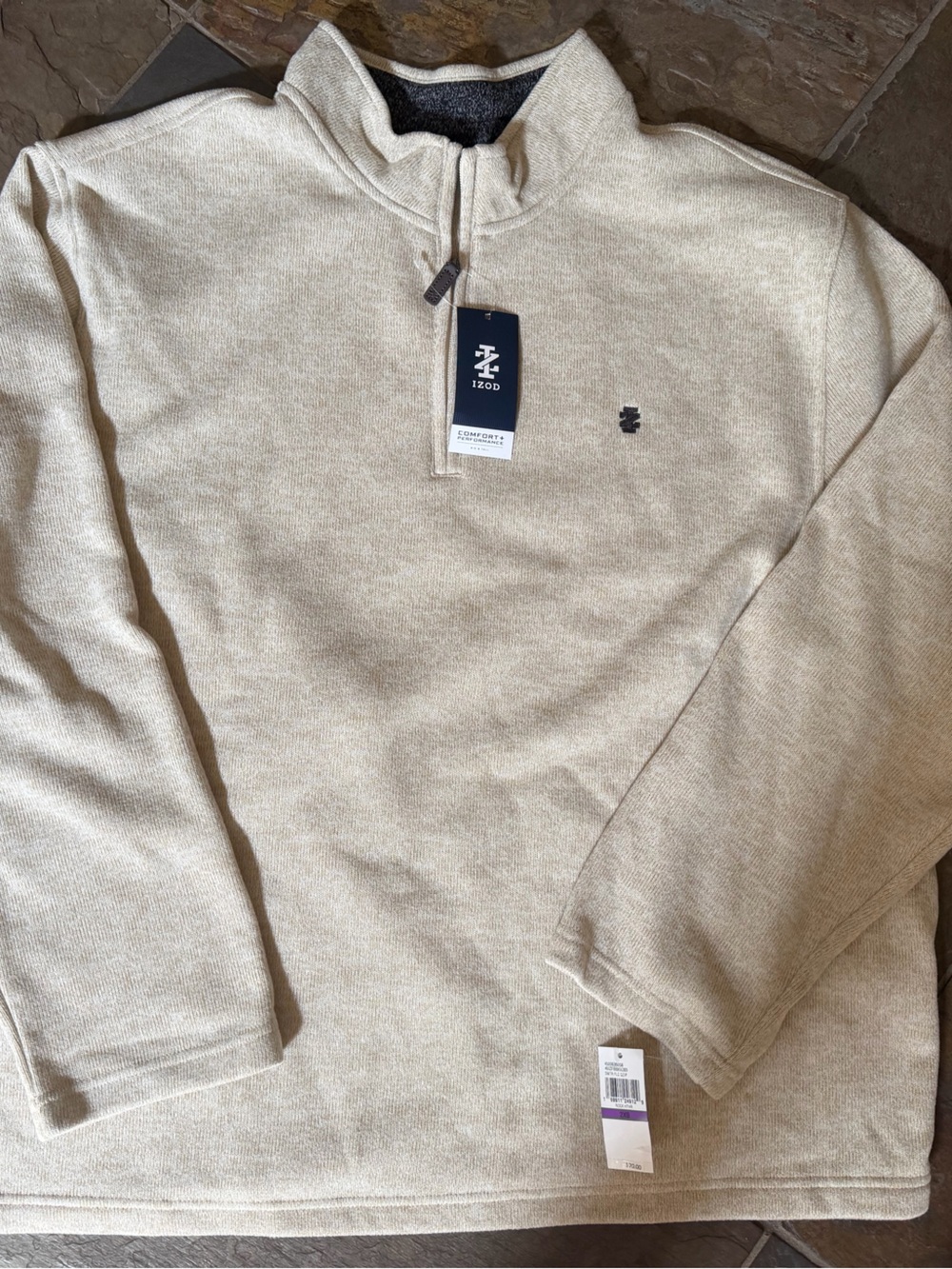 Izod Men's Beige Quarter-Zip Sweater - new w/ tags. 2XB tall  cream comfort